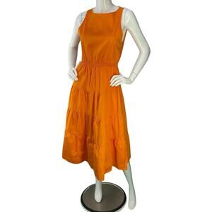 Alice + Olivia Dress Womens 6 Orange Open Back Sleeveless Tiered Midi Summer
